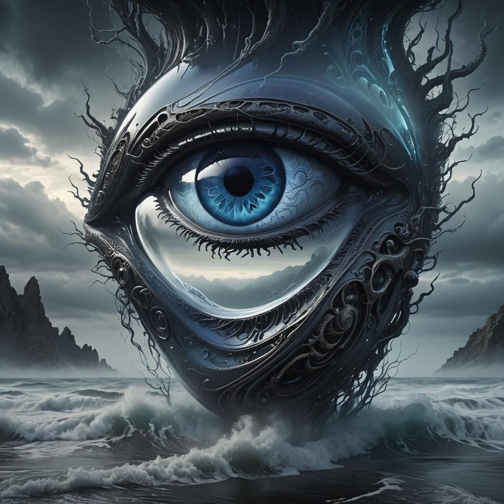 Surreal Biomechanical Glass A in Moody Lighting