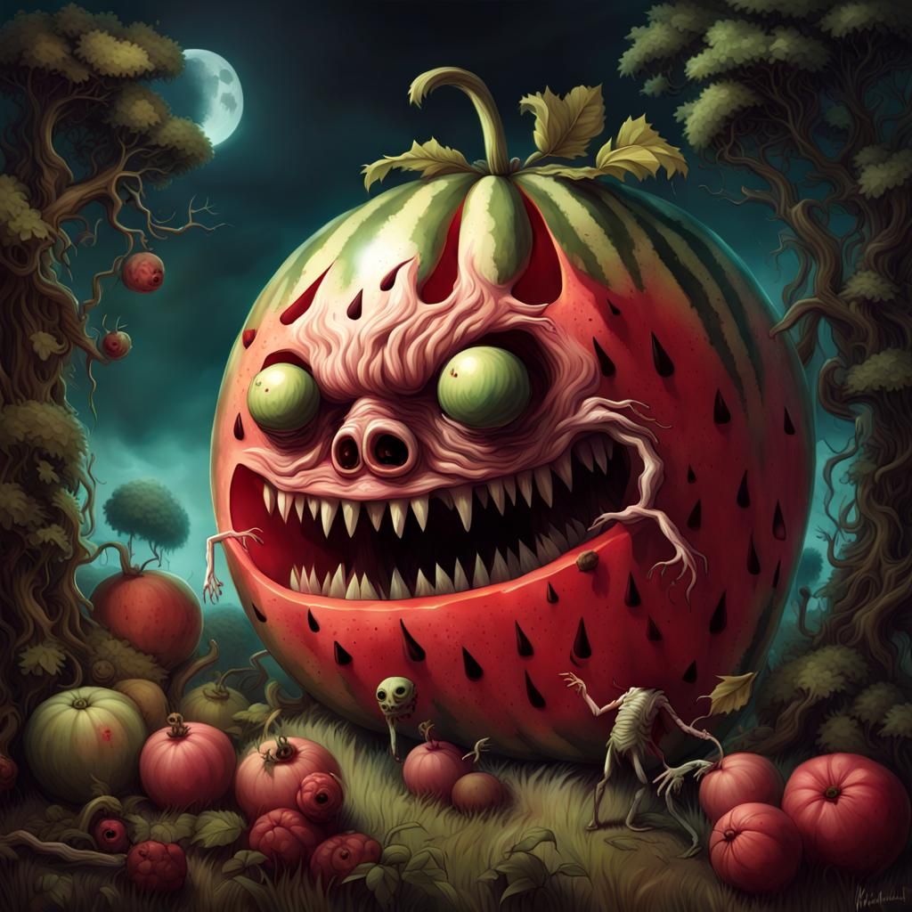 Zombie Watermelon Character in Macabre Digital Art