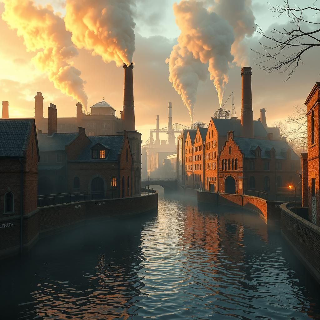 Mystical Birmingham Canal at Sundown: Fantasy Digital Painti...