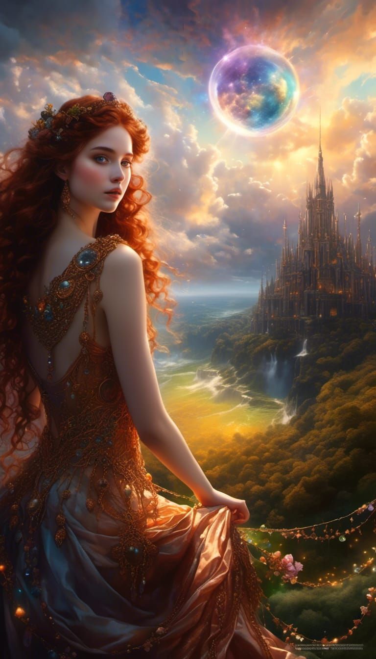 Girl with Crystal Ball Portrait in Detailed Fantasy Art