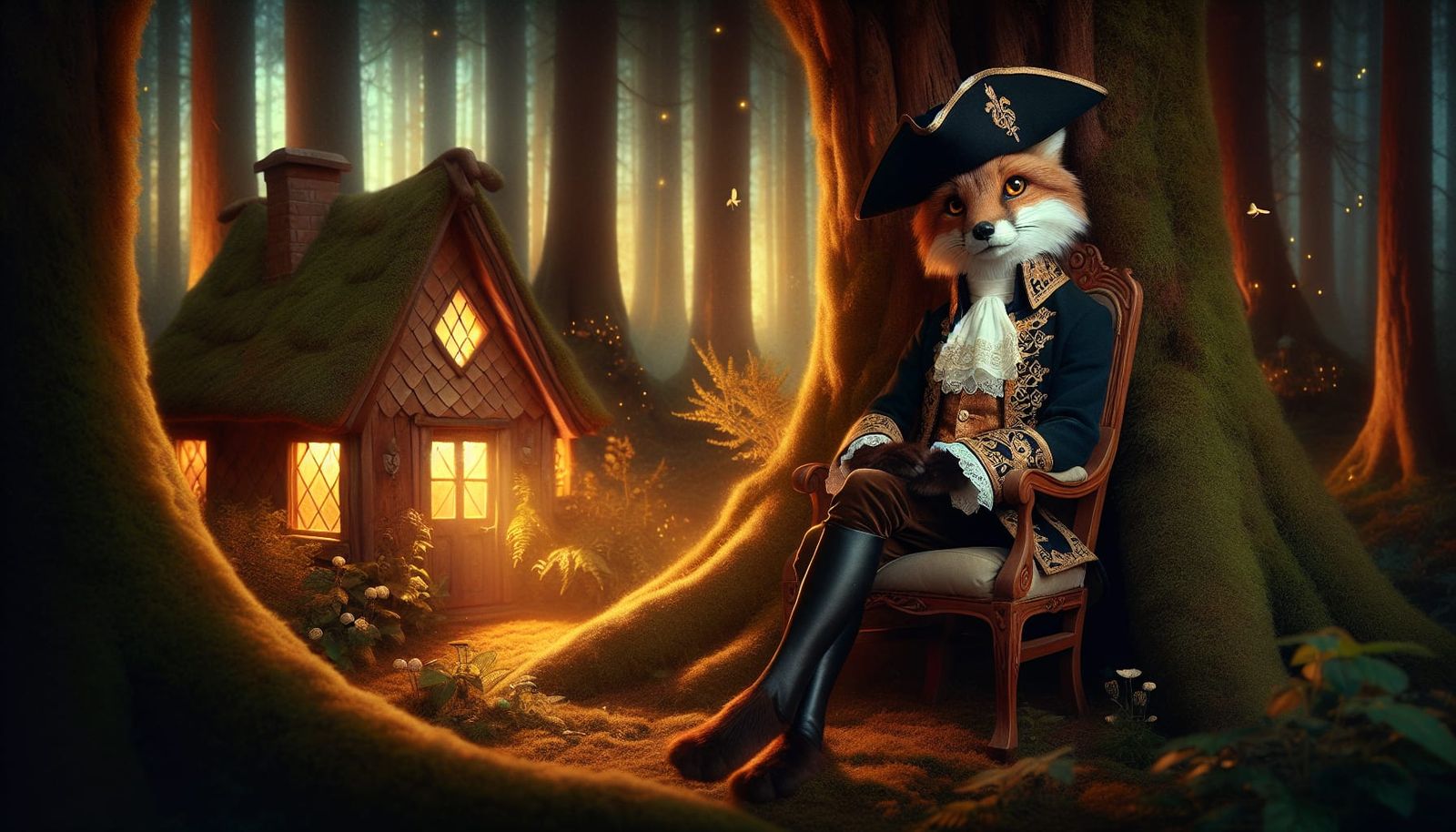Fox Nobleman in Mystical Forest, Storybook Illustration