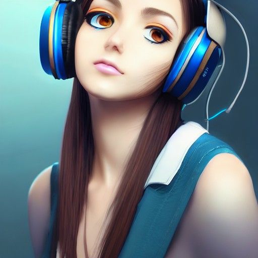 Anime Portrait of Brunette with Headphones