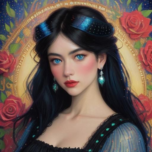 Pointillist Woman with Rose Tattoo