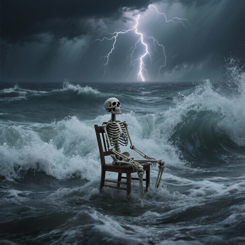 Skeleton Calm Amidst Stormy Seas