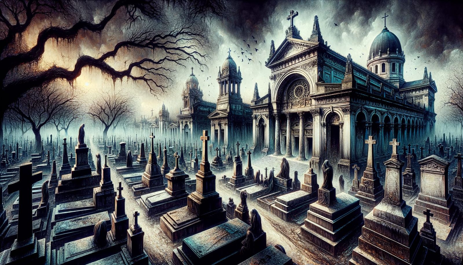 Dramatic La Recoleta Cemetery in Digital Art Style