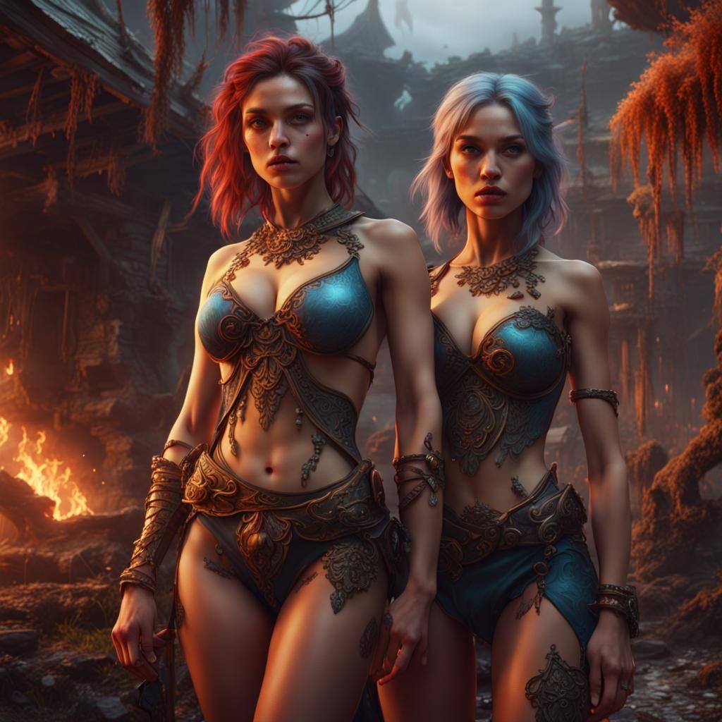 Fantastical Matte Painting of Two Beautiful Girls