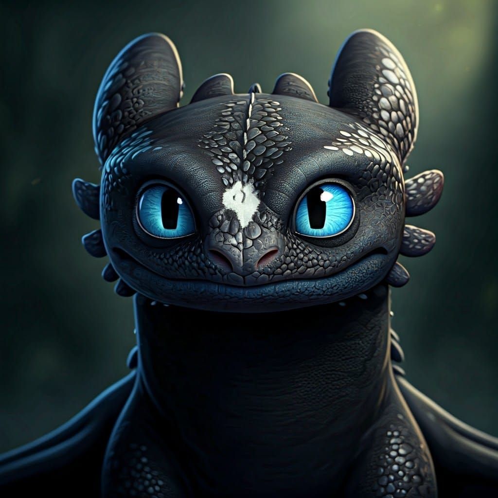 Night Fury Dragon Cub in Digital Painting Style