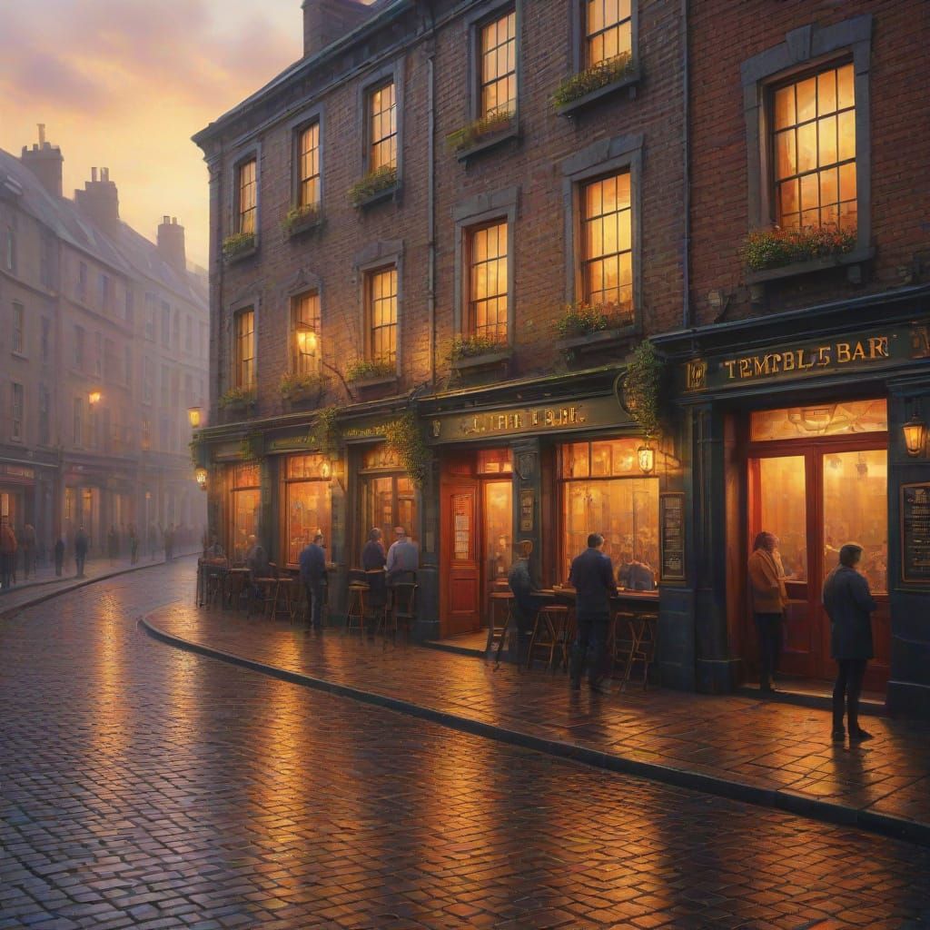Romantic Watercolor of Temple Bar Pub Scene