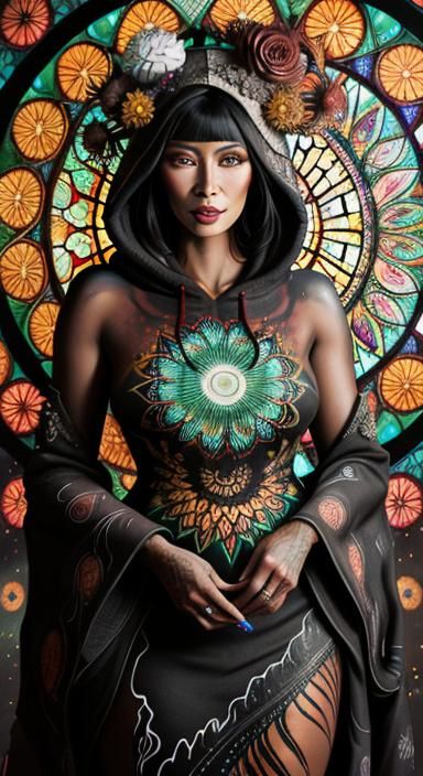 Cosmological AfroFlapper Portrait in Antique Grunge Style