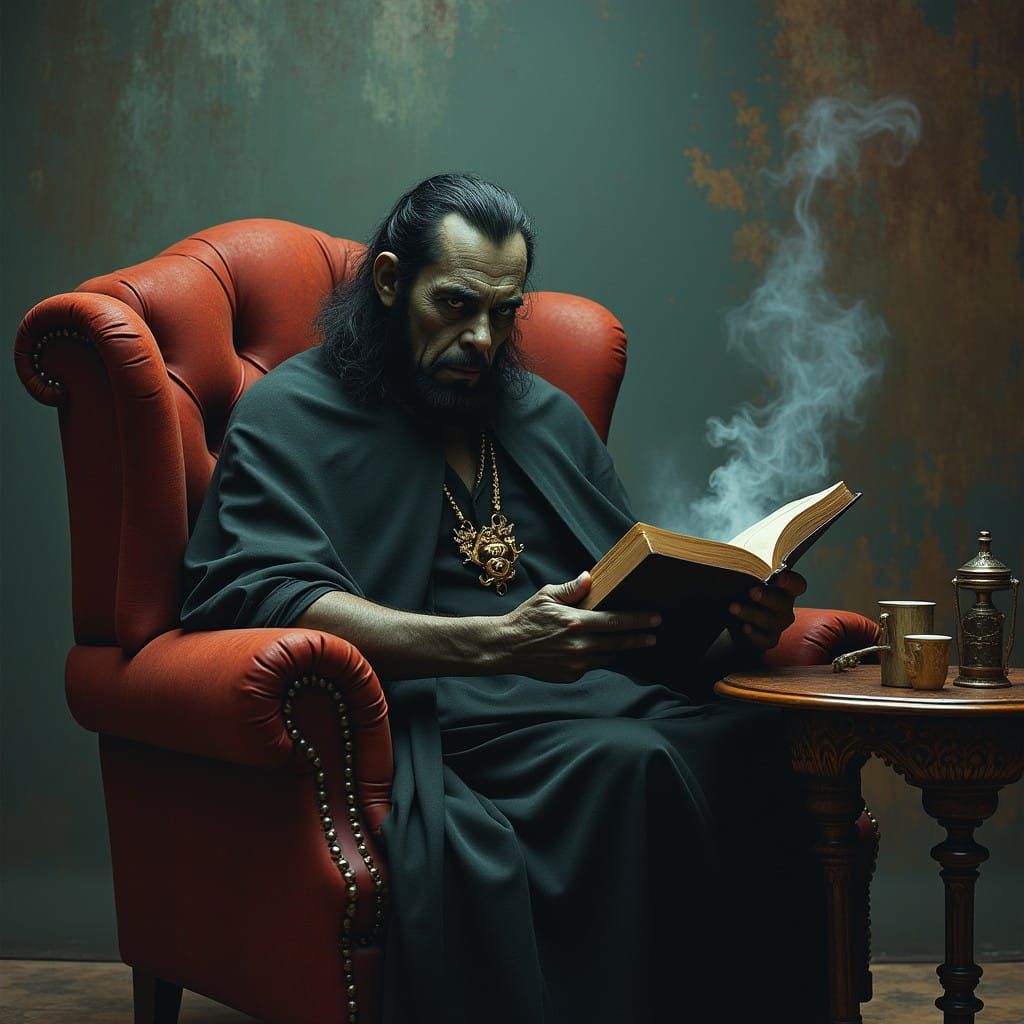 Mysterious Green-Skinned Sorcerer in Shadows