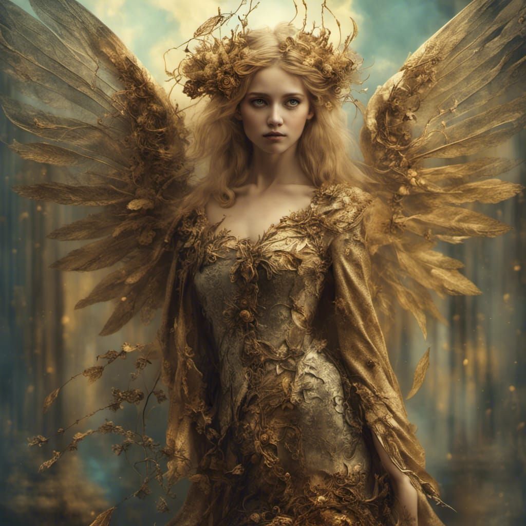 Ethereal Angel in Art Nouveau Hyperrealism Style