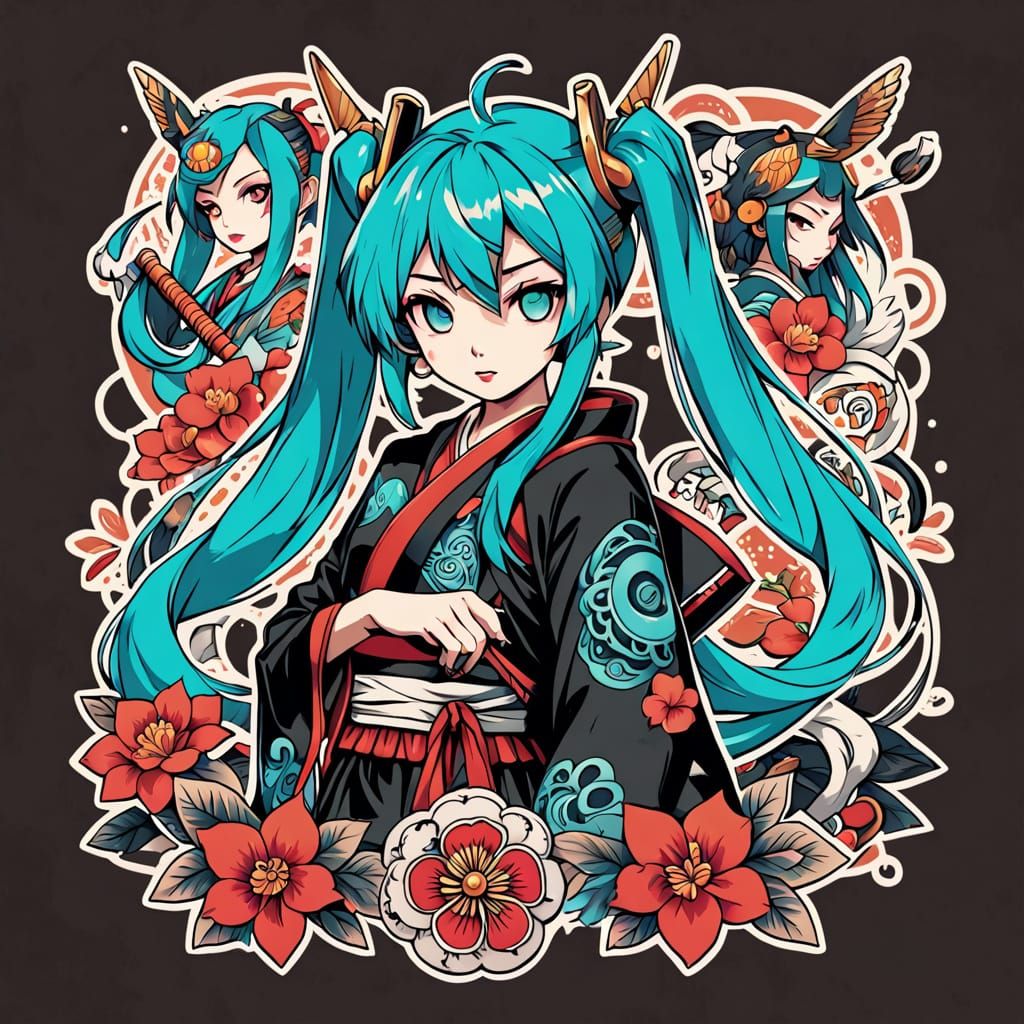Hatsune Miku Tattoo Designs in Vintage Style