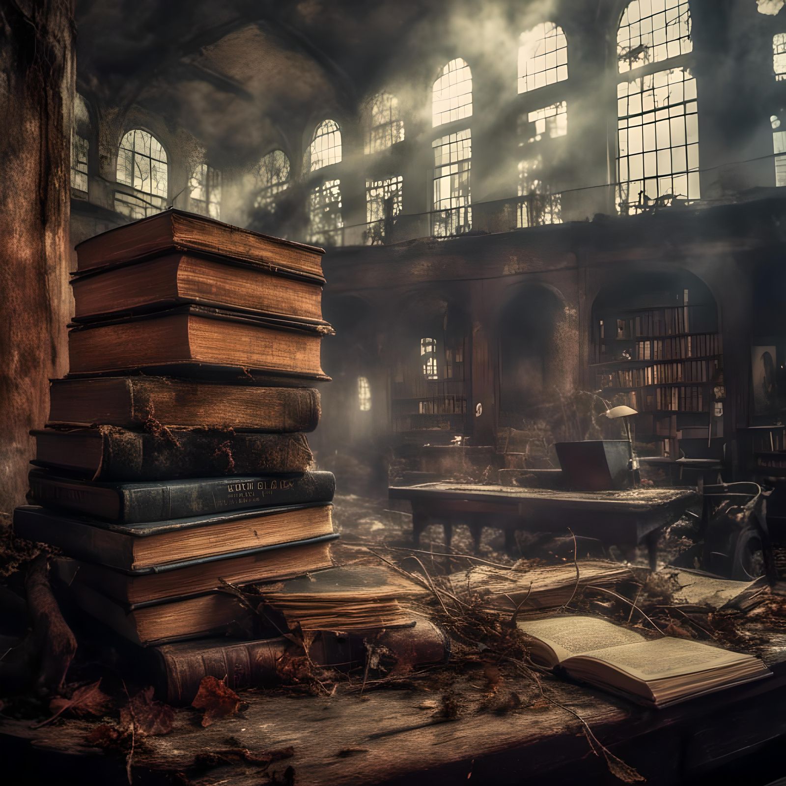 Post-Apocalyptic Library with Magic Books