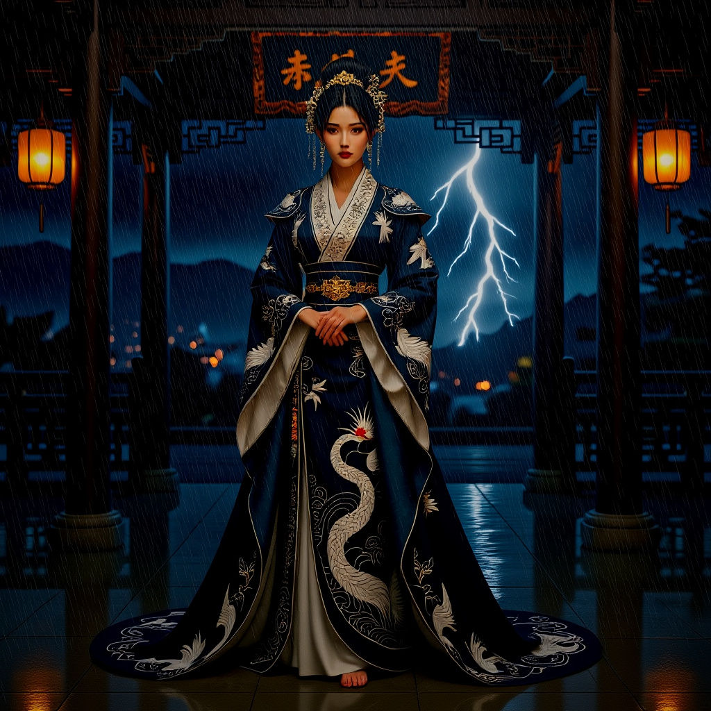 Mythic Asian Woman in Palace Atrium