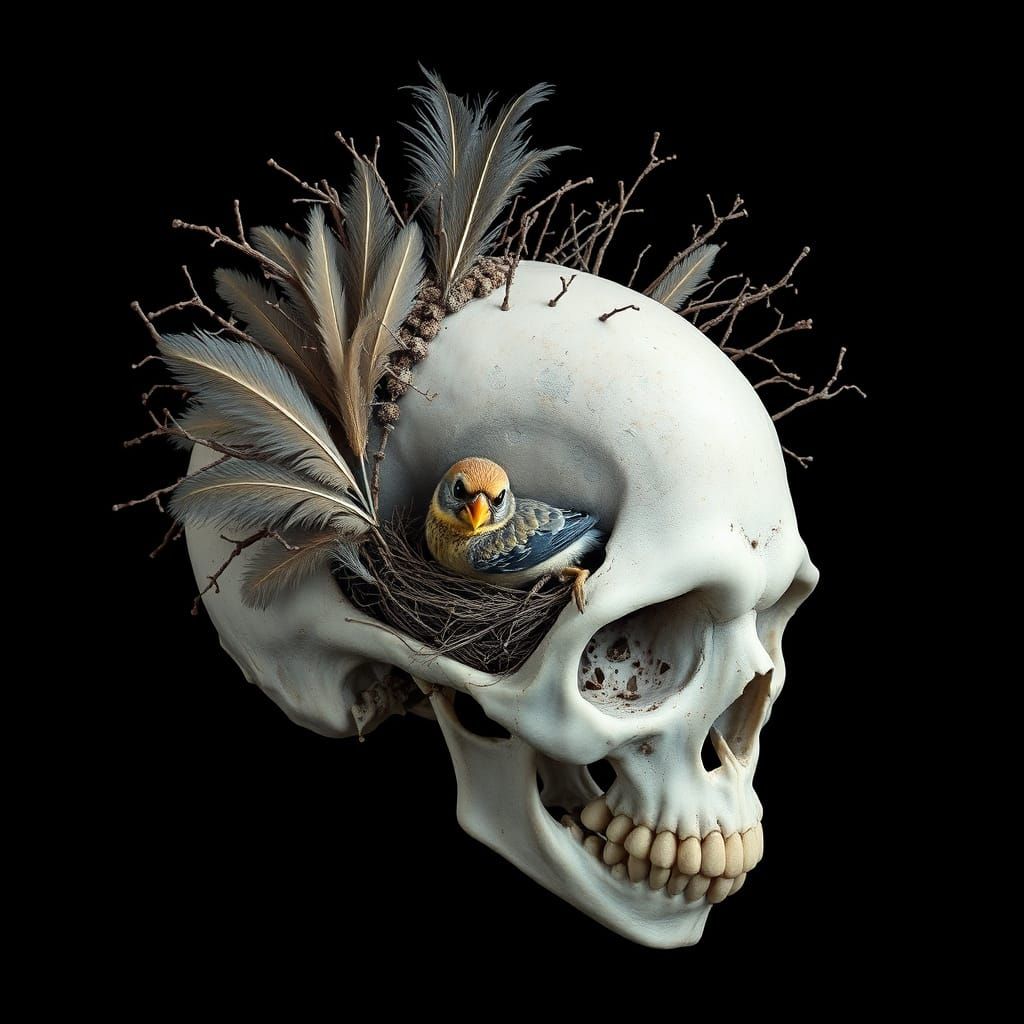 Skull with Bird Nest: Dark Futurism and Surrealism