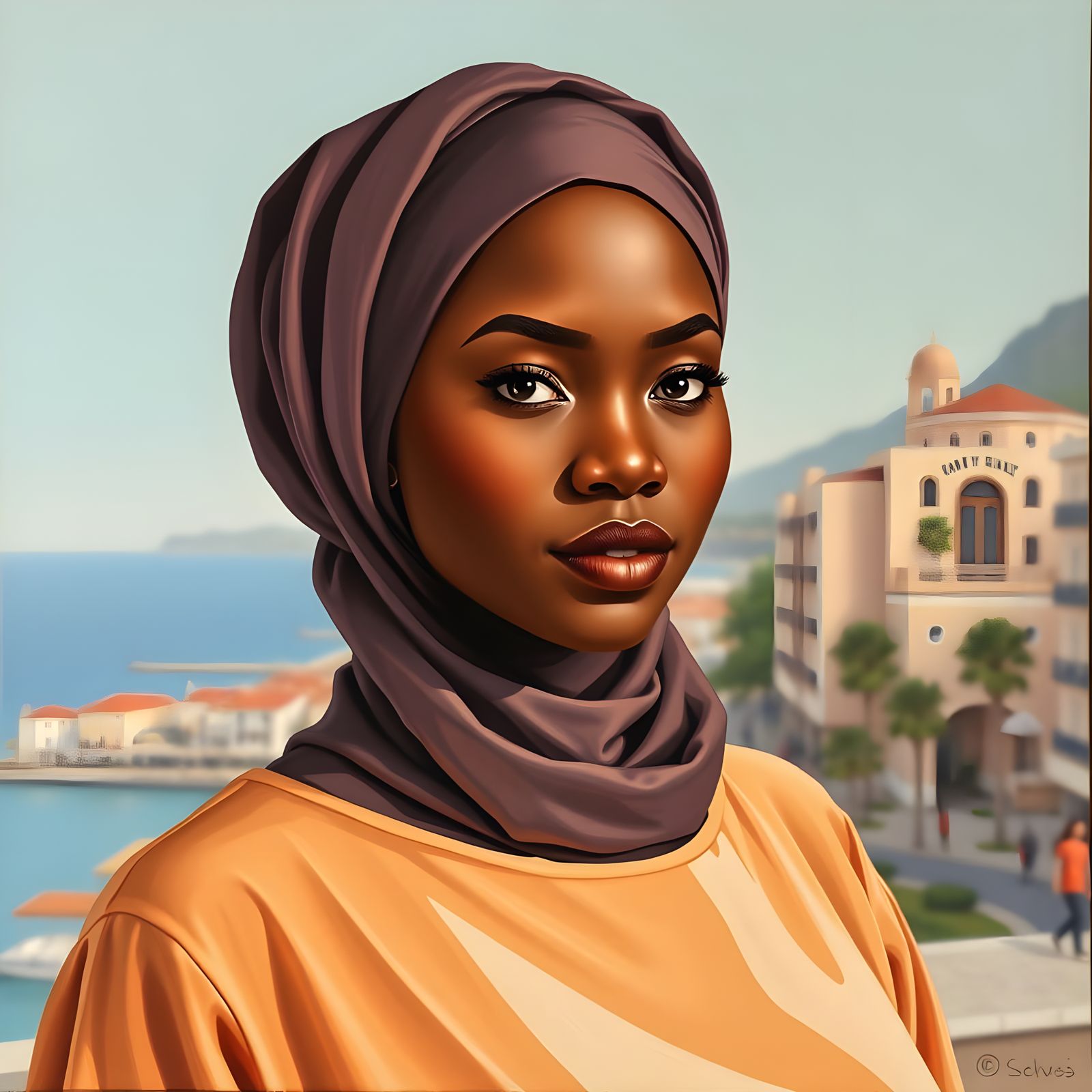 Beautiful Woman in Hijab: Modern Oil Painting