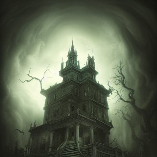 Spooky Haunted House on a Hill in Chiaroscuro
