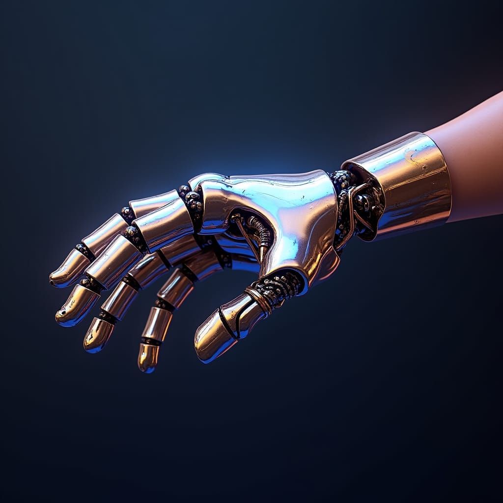 Robotic Hand Merged with Human Hand in Fantasy Style