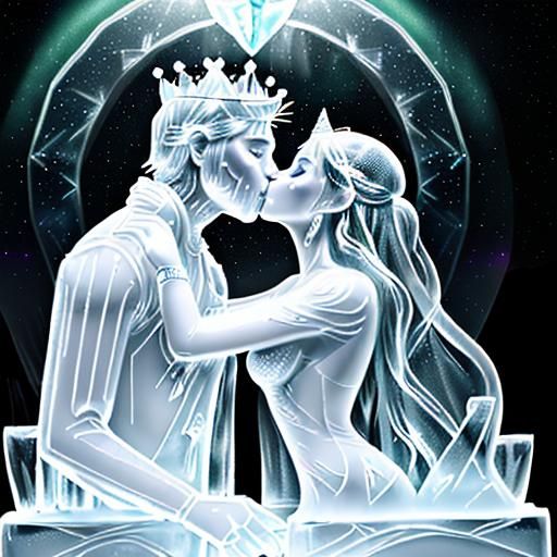 Ice Sculpture: King and Queen Kiss Under Aurora