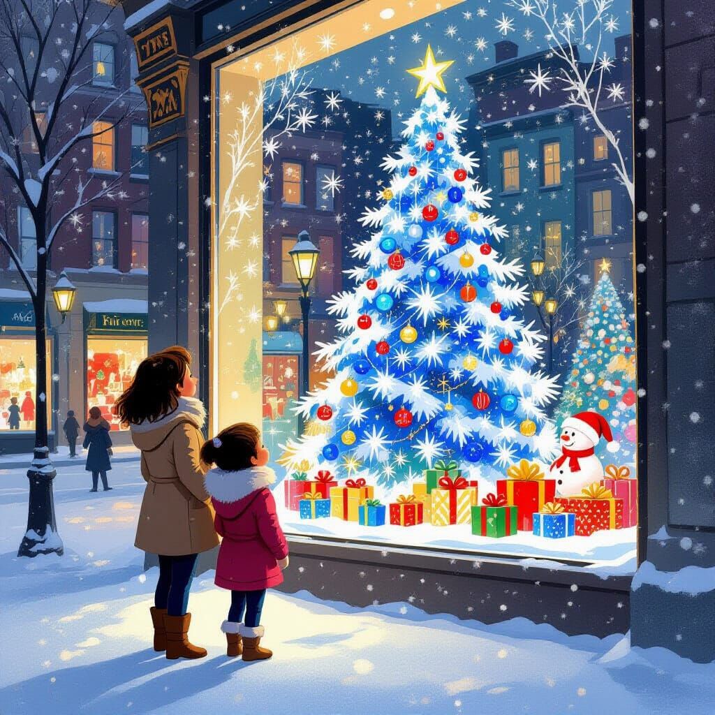 Family Christmas Eve in Snow-Covered Manhattan