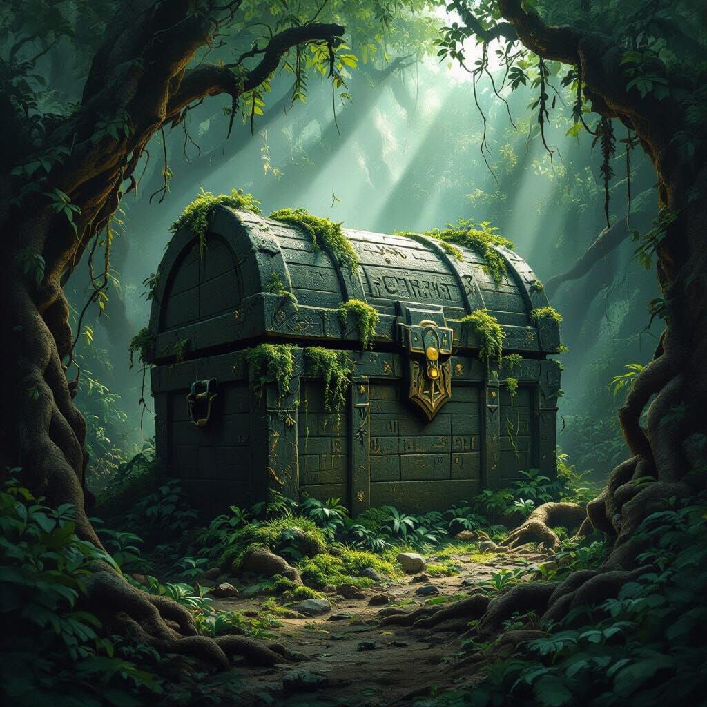 Mystical Stone Chest in Primeval Jungle Clearing