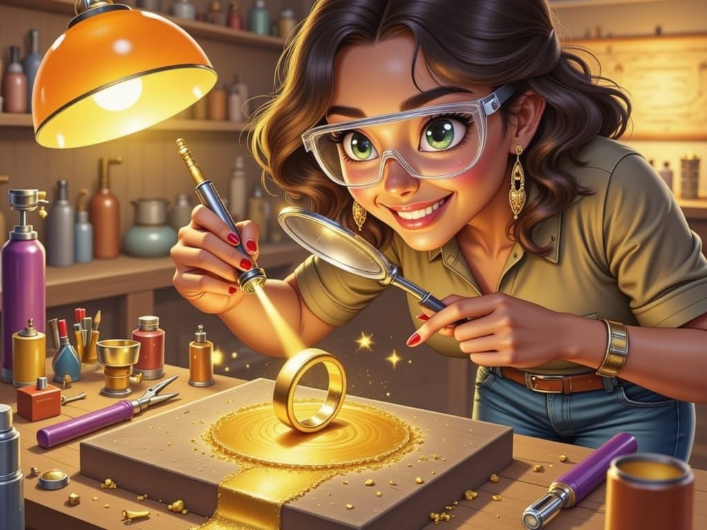 Anime Jeweler Crafts Ring with Blowtorch in Warm Workshop