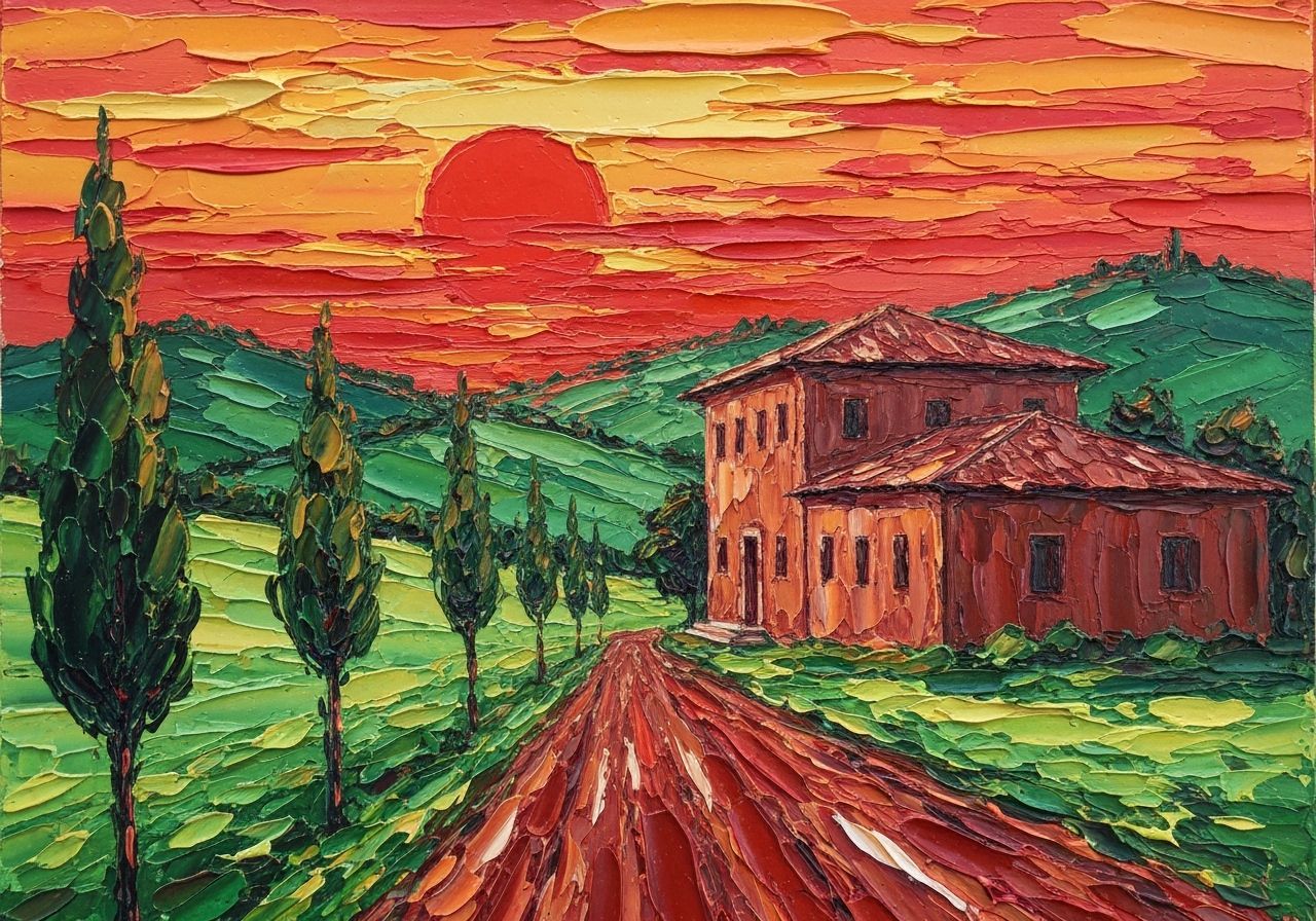 Italian Villa Sunset: Impasto Painting