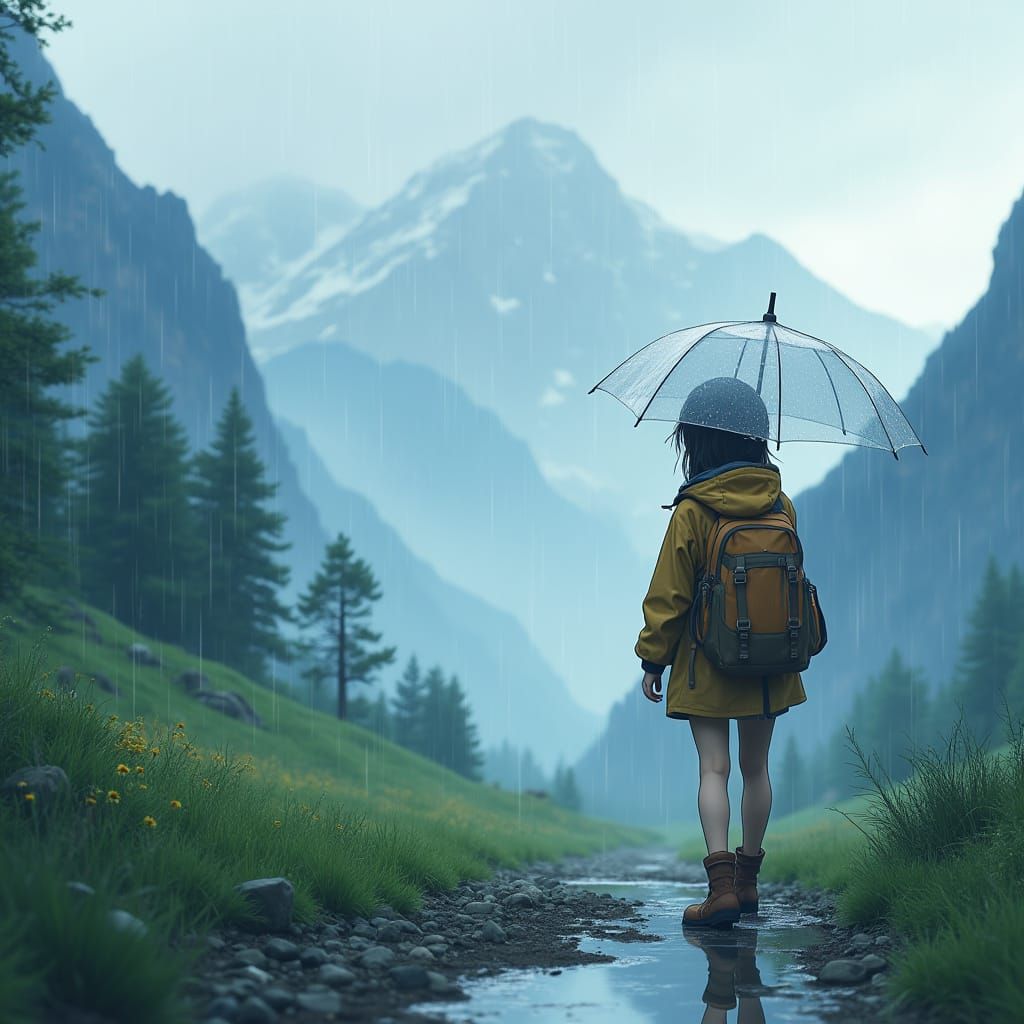 Young Adventurer Embarks on Serene Mountain Trek