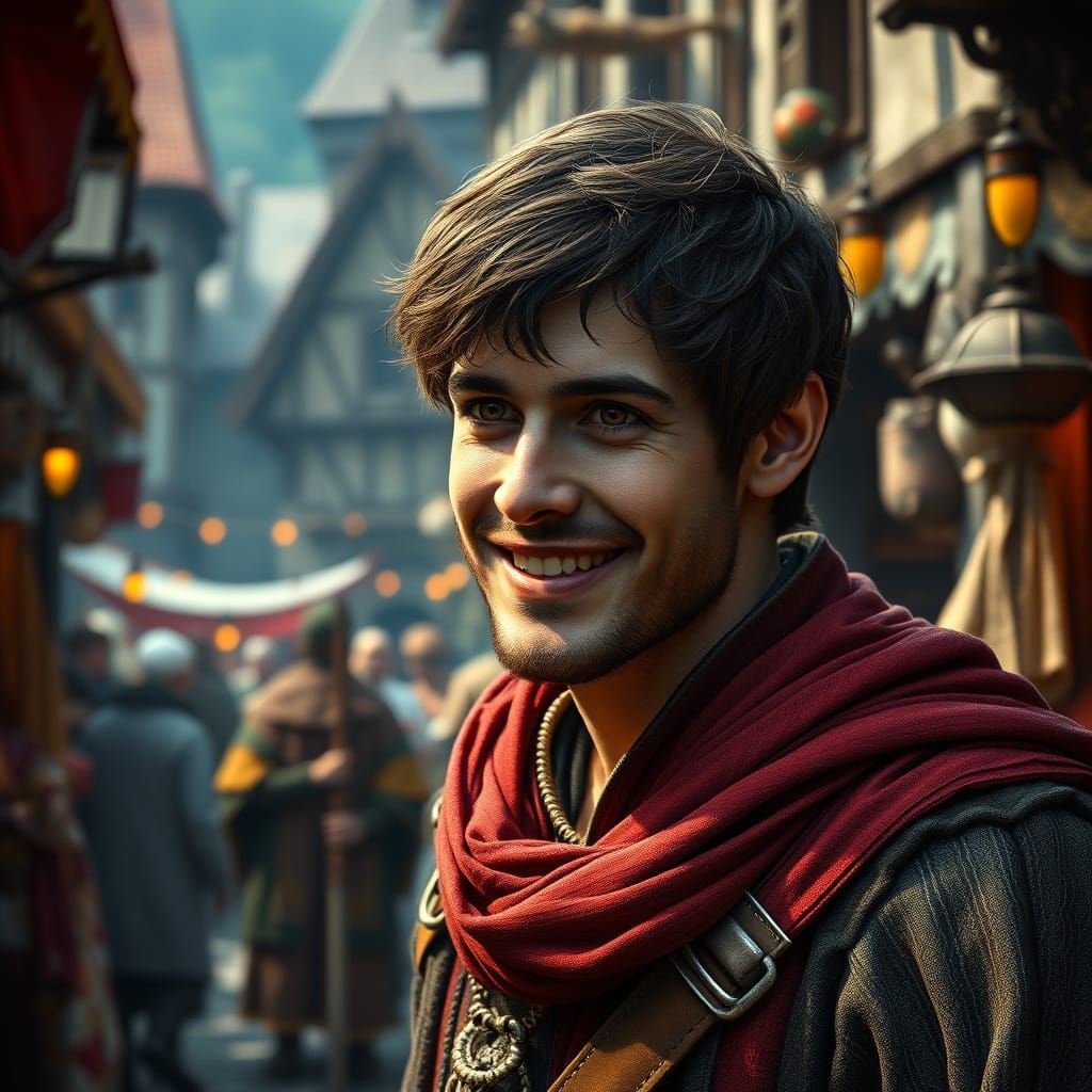 Handsome Knight in Medieval Marketplace