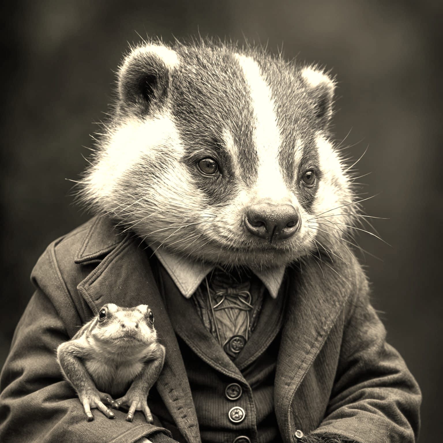 Grumpy Badger and Frog Portrait
