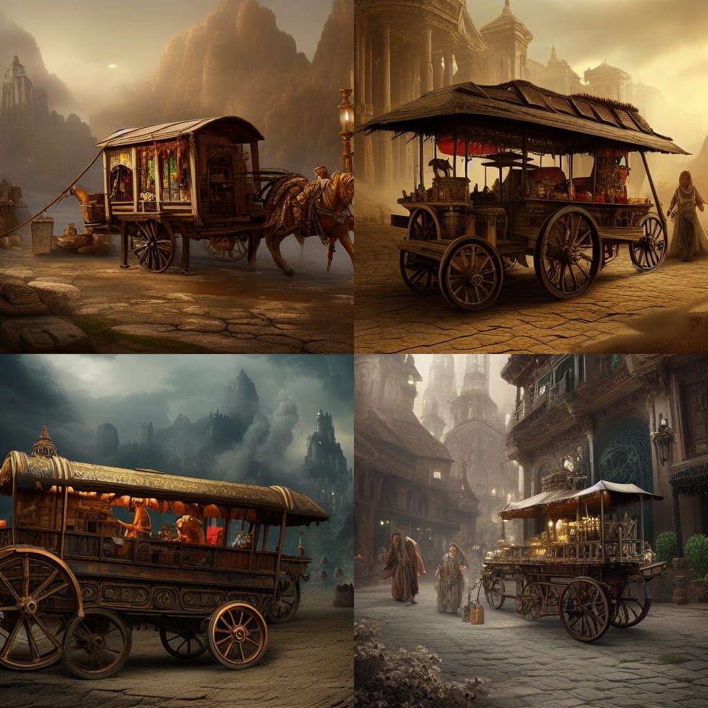 Epic Traveling Merchant Cart Digital Painting