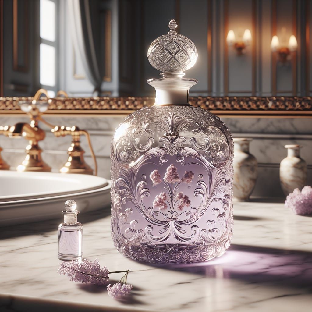 Rococo Bathroom Still Life with Lilac Oil