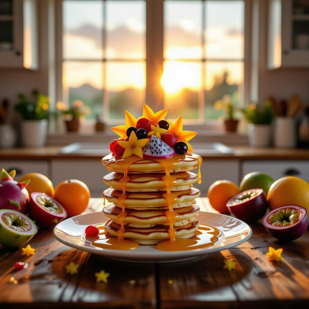 Psychedelic Fruit Explosion in Hyperrealistic Kitchen