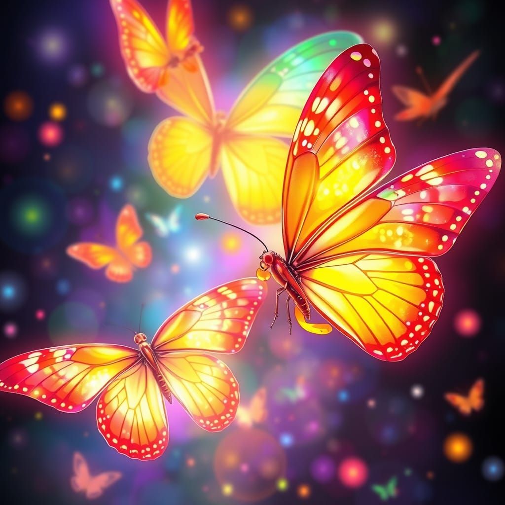 Luminous Butterflies in Art Nouveau Style
