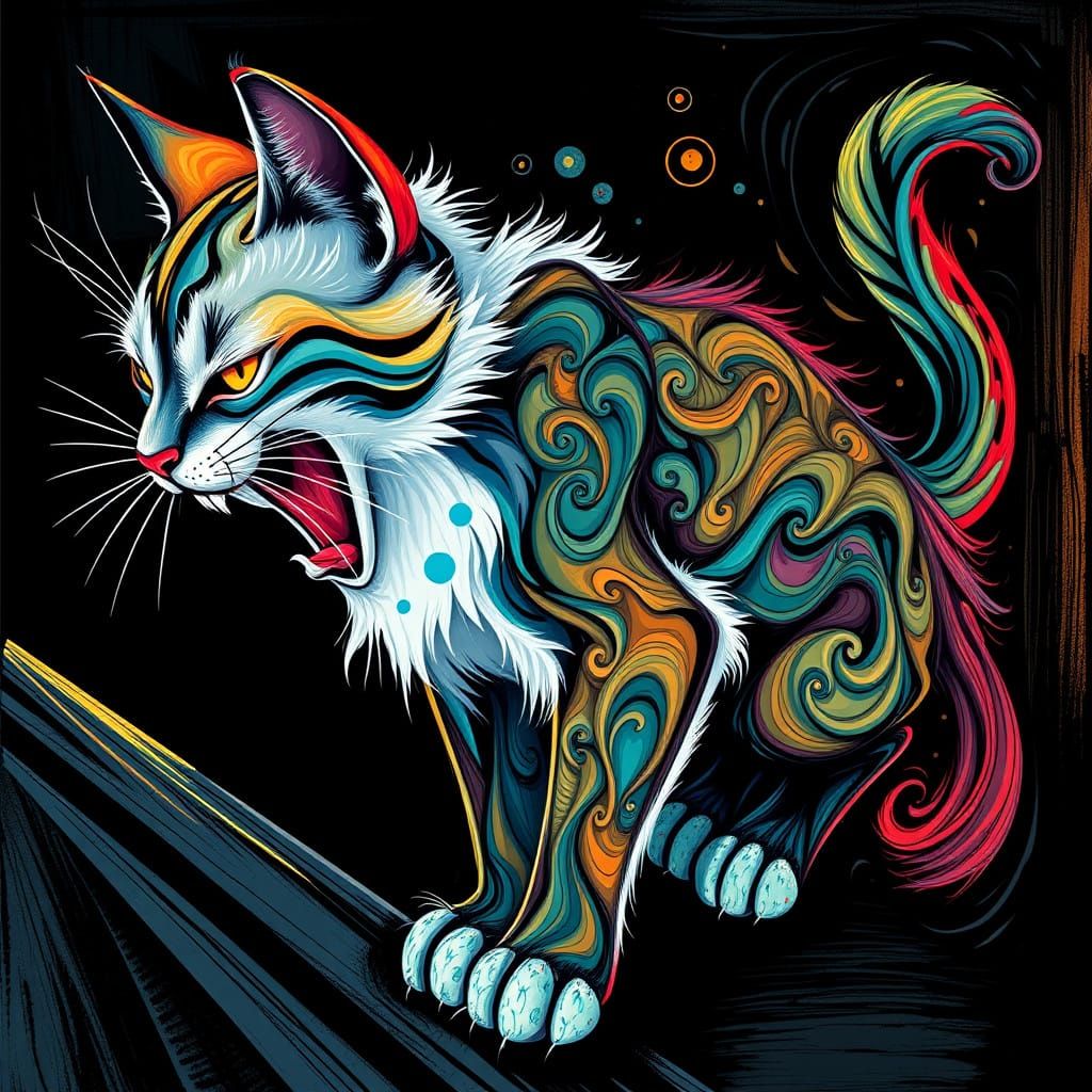 Surreal Feline Form in Agony, Inspired by Expressionist Mast...