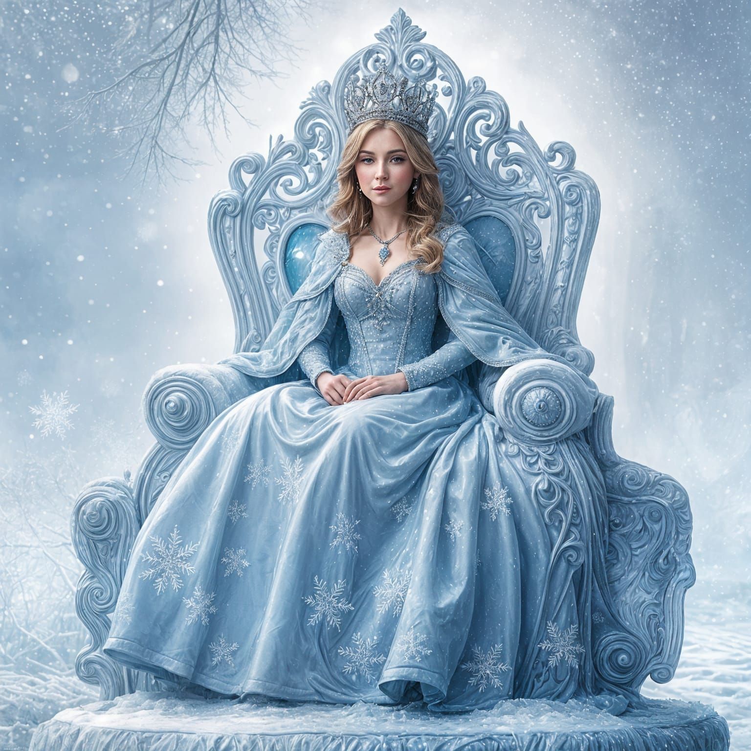 Winter Queen Reigns on Ethereal Ice Throne