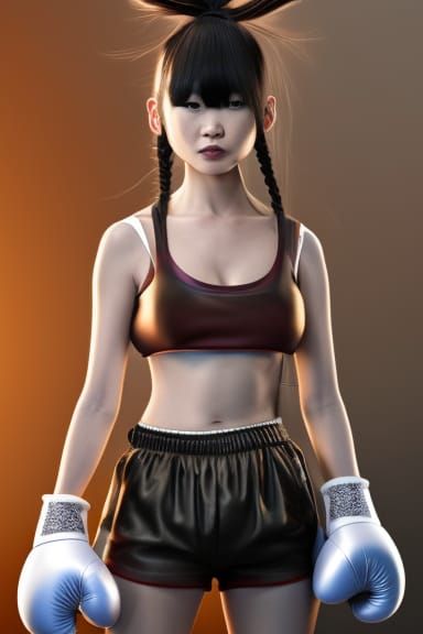 Beautiful Japanese Girl in Fighting Stance: 3D Digital Art