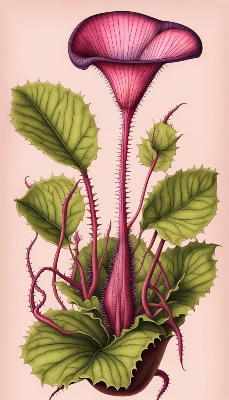 Giant Pink Venus Flytrap Botanical Illustration