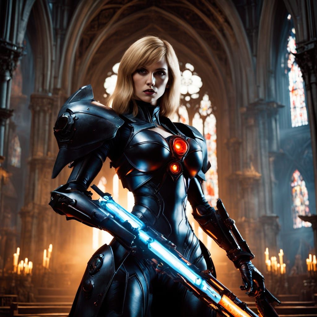 Gothic Vampire Hunter in Dark Fantasy Cathedral