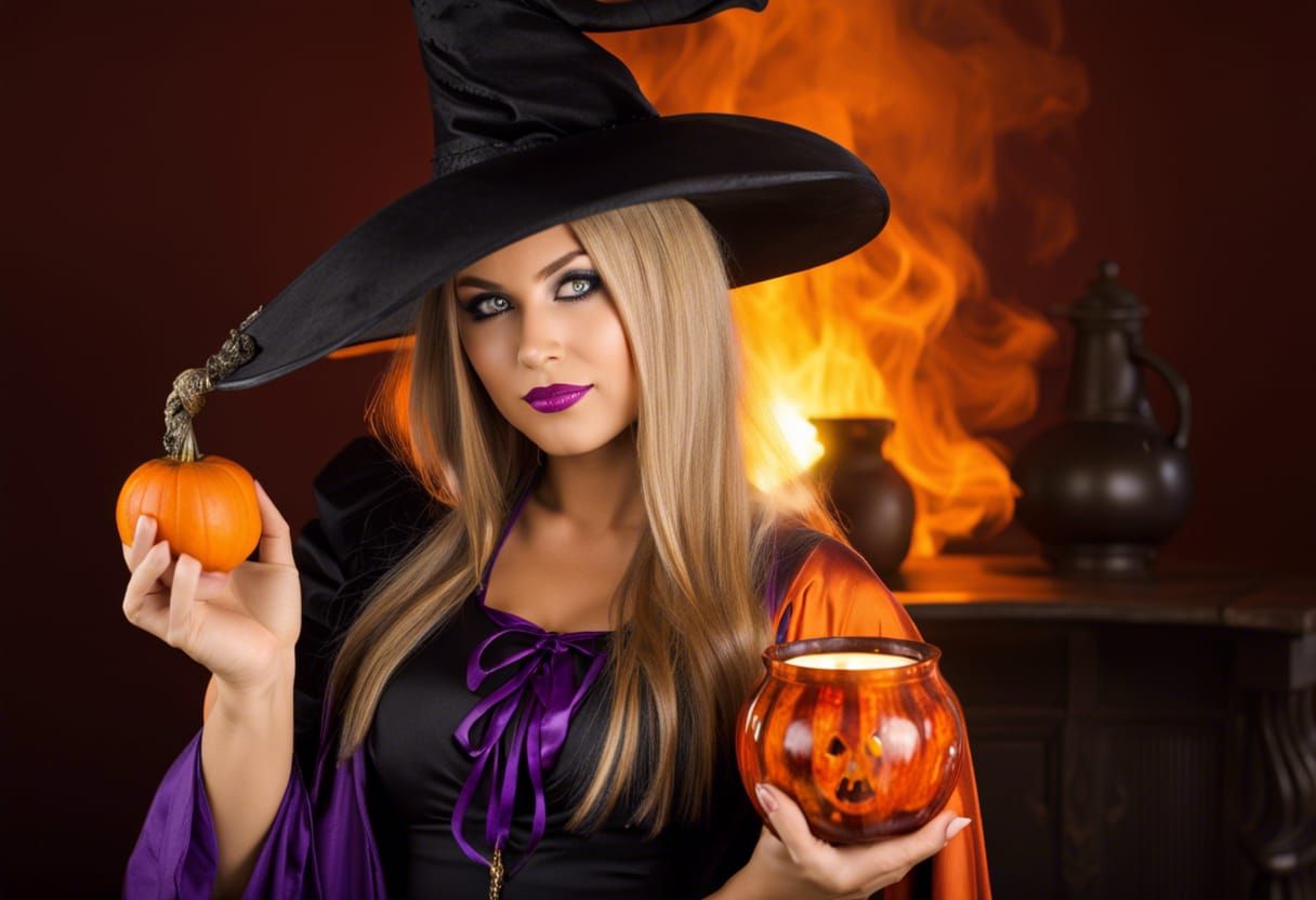 Enchanting Witch with Cauldron, Sharp Focus