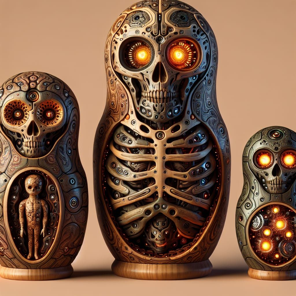 Enchanting Fantasy Art: Matryoshka Figures with Intricate De...