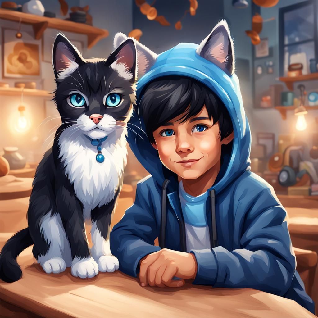 Realistic Boy with Cat Features