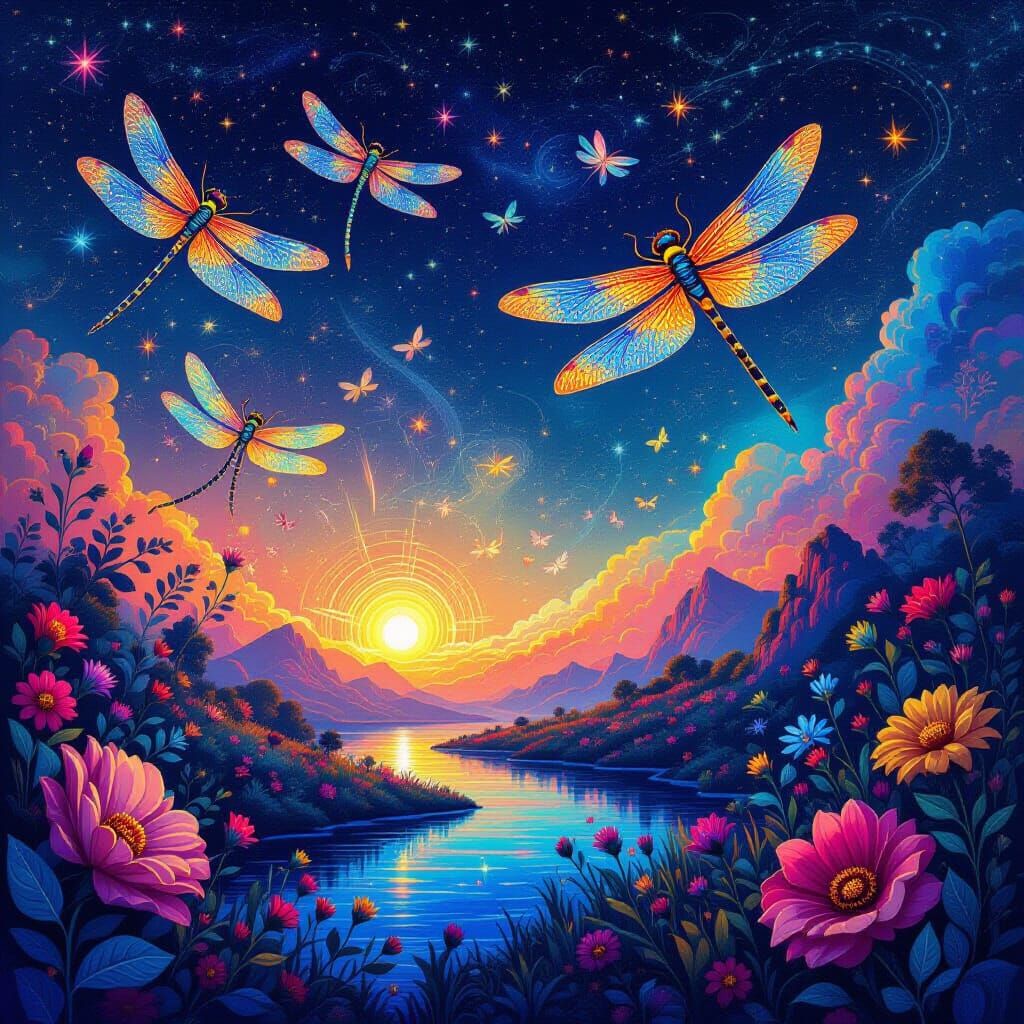 Cosmic Dragonflies and Fireflies in Holographic Illustration