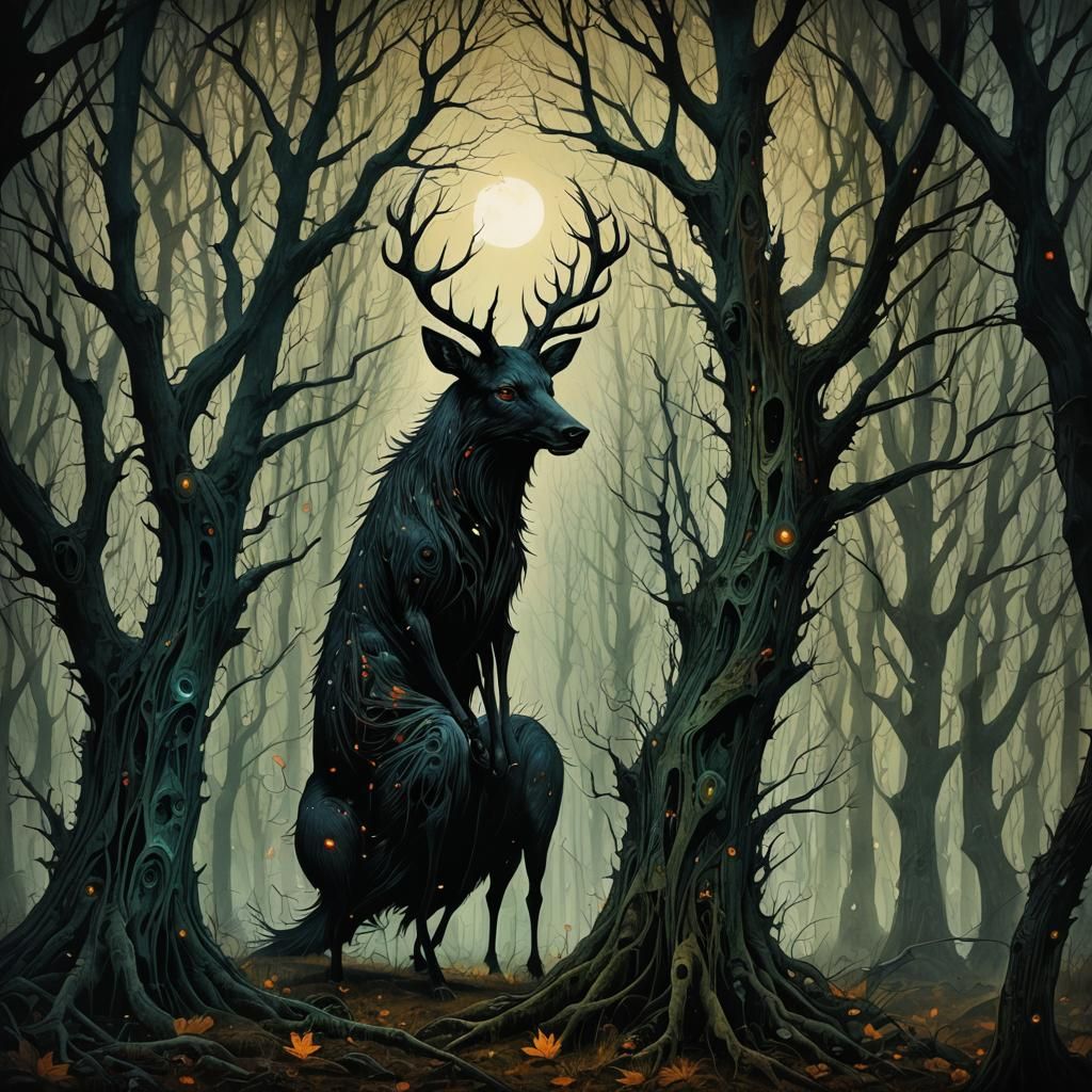 Eerie Forest Encounters in a Mysterious Style