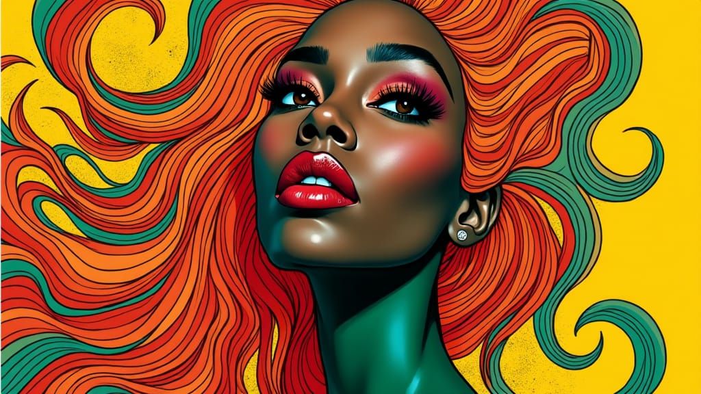 Pop Art African Woman with Vibrant Hair