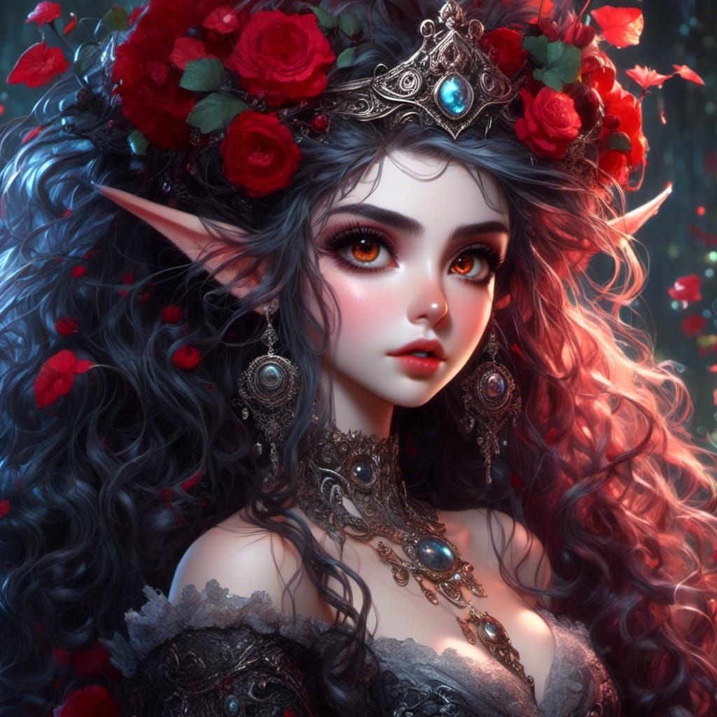 Gothic Elf Queen in Dark Comic Style