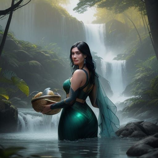 Fantasy Goddess Amidst Lush Tropical Paradise