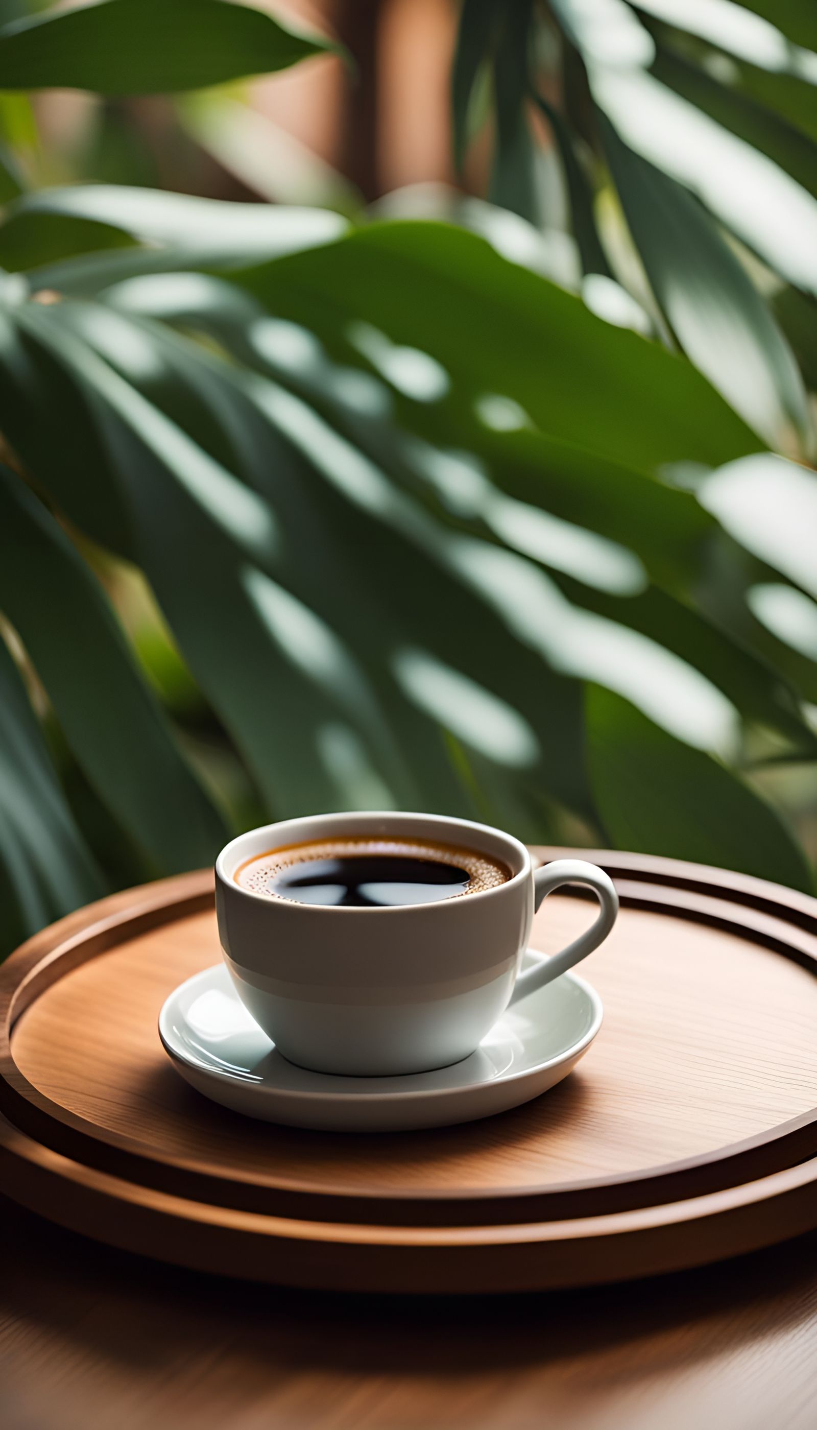 Coffee with Tropical Leaves in Natural Light