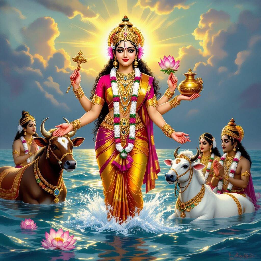 Goddess Lakshmi Emerges from the Ocean of Milk