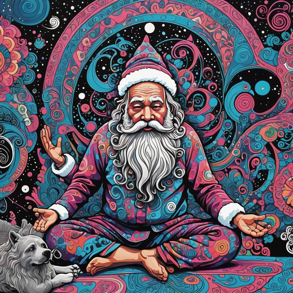 Santa's Psychedelic Yoga Class: A Surreal Scene